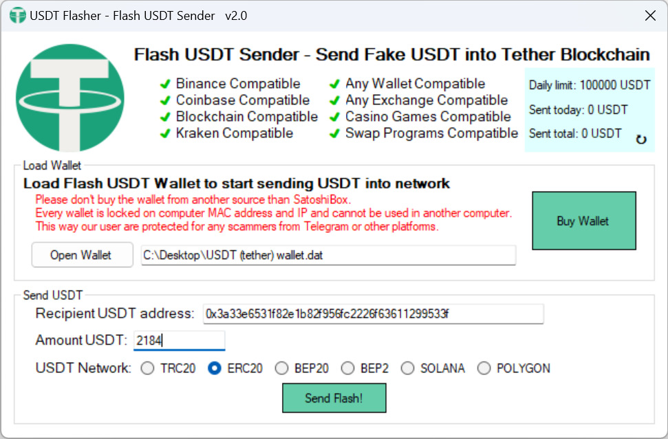 Usdt flash software sender